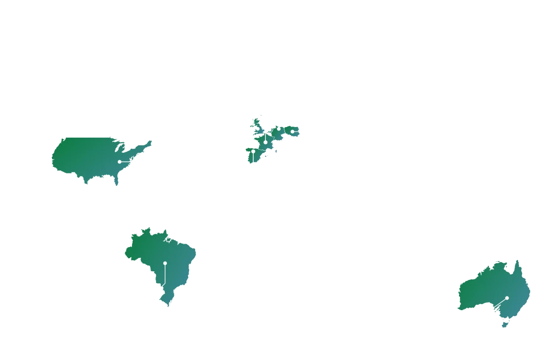 World map with green highlights showing 1GLOBAL MVNOs around the world.