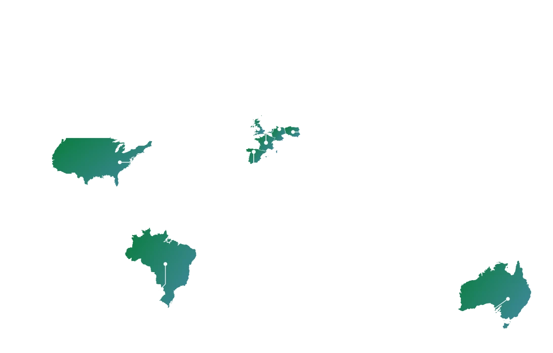World map with green highlights showing 1GLOBAL MVNOs around the world.