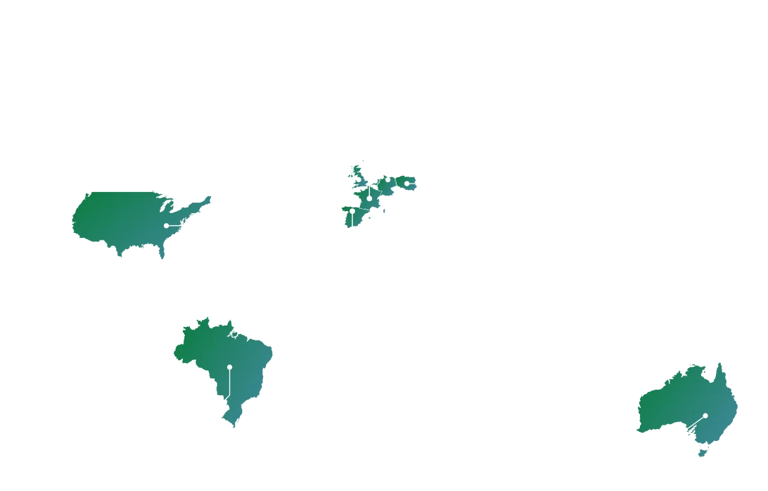 World map with green highlights showing 1GLOBAL MVNOs around the world.