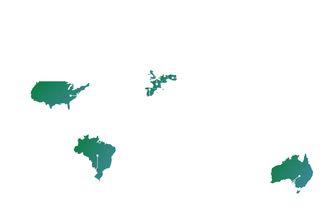 World map with green highlights showing 1GLOBAL MVNOs around the world.