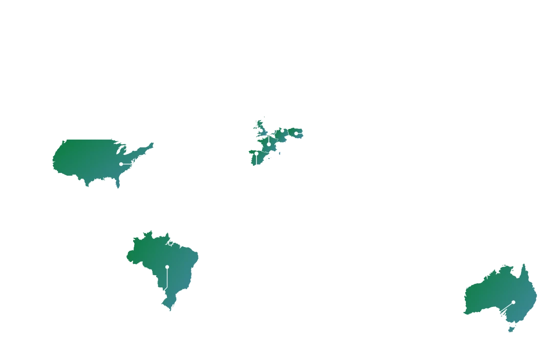 World map with green highlights showing 1GLOBAL MVNOs around the world.