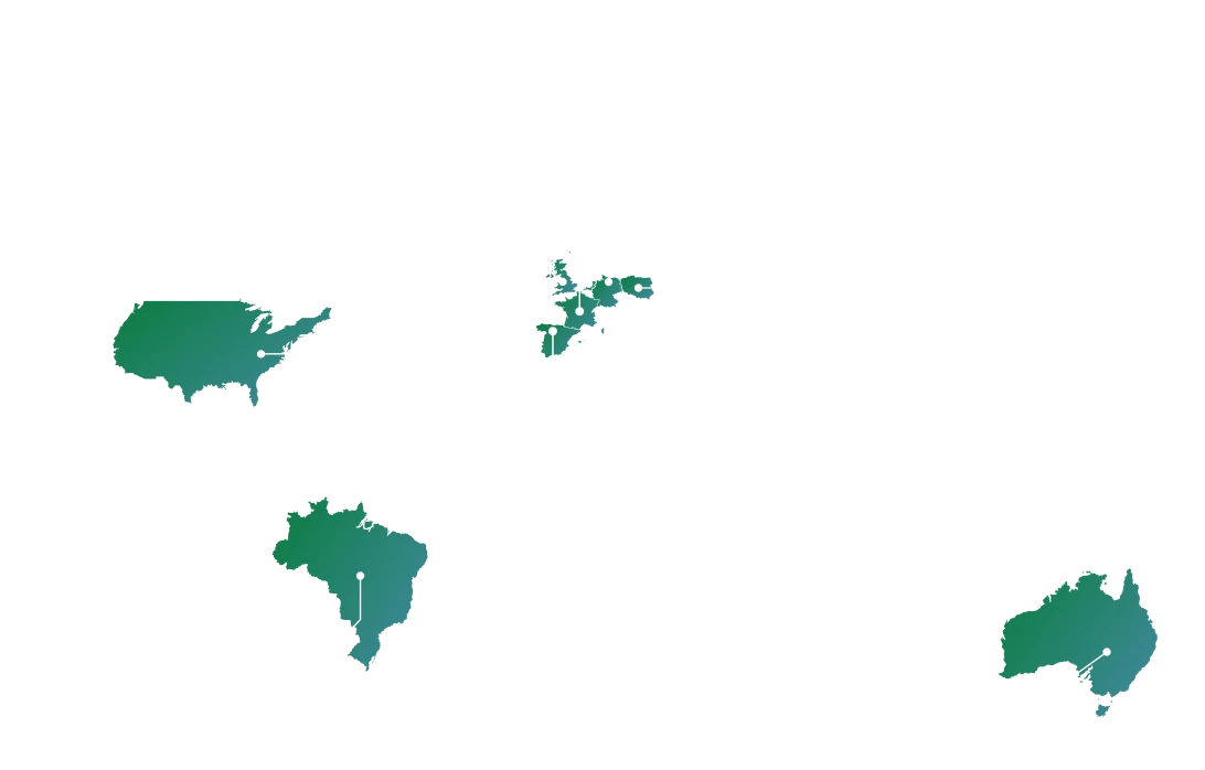 World map with green highlights showing 1GLOBAL MVNOs around the world.