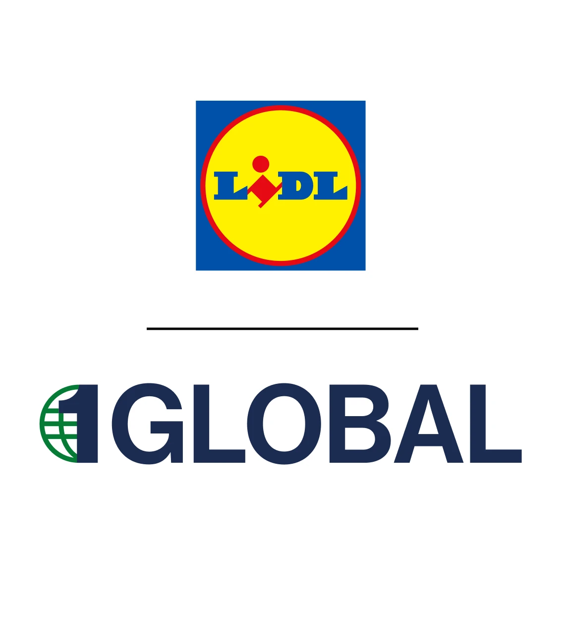 Lidl logo on the right and on its left, a hand holding an iPhone screen with the Lidl plus app screen showing the "Lidl Connect" offering which will be eSIM tech and plans powered by 1GLOBAL