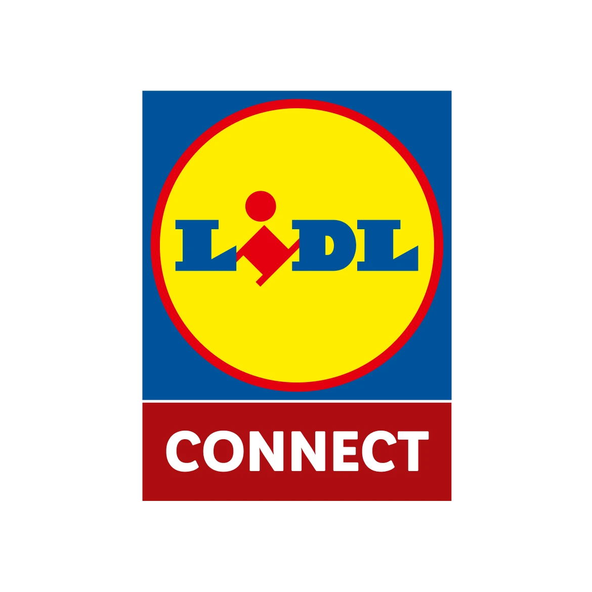 Lidl Connect logo with a yellow circle and blue letters on top, and "CONNECT" in white letters on a red background beneath.