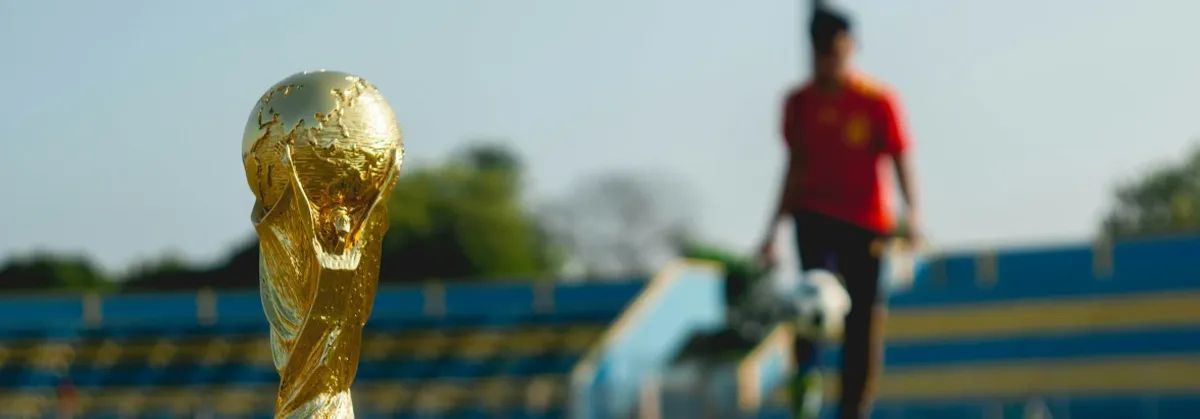 A closeup of the FIFA World cup trophy