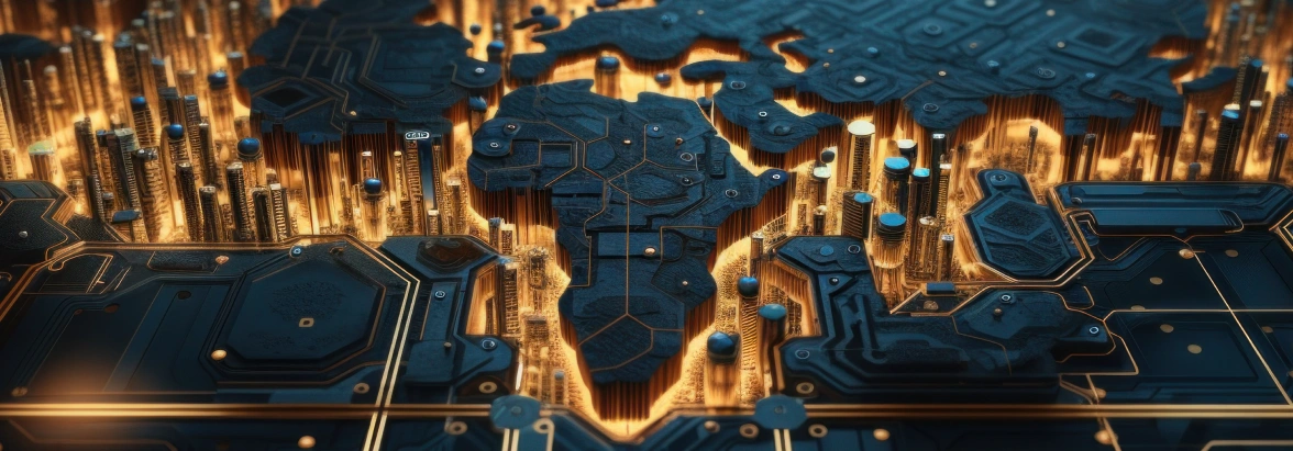 An AI image of computer chip shaped like Africa