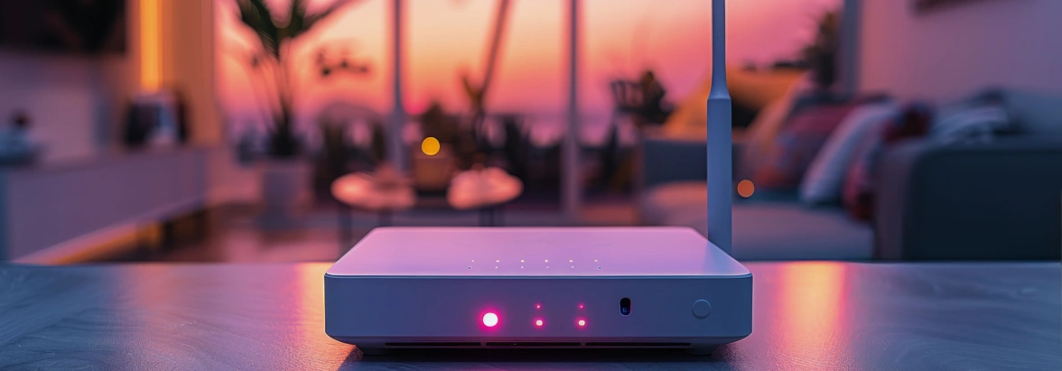 A Wi-Fi Router lit in Vapourwave Colors