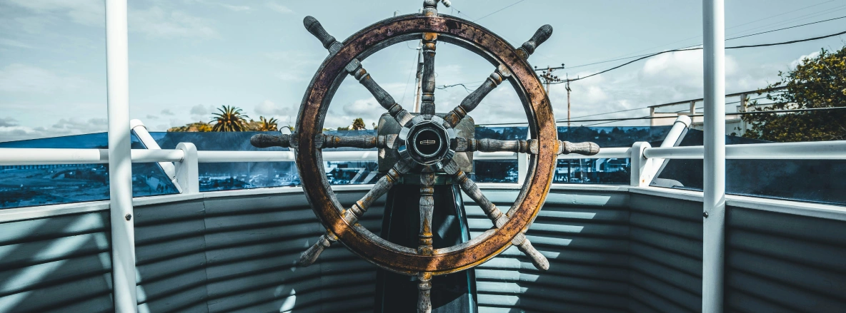 A ship steering wheel