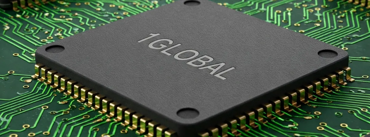 A closeup of a microchip with 1GLOBAL written on it