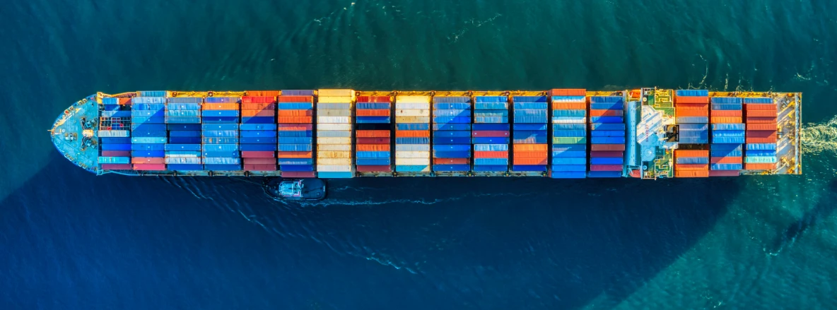 IoT OEM Rethink - aerial shot of a cargo ship loaded with containers