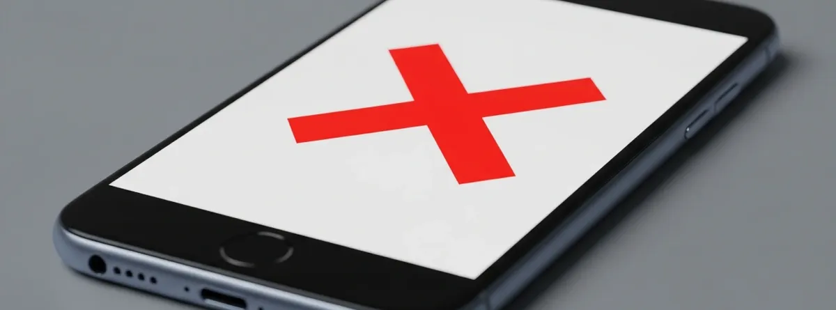 A smartphone with a red disconnection logo on the screen