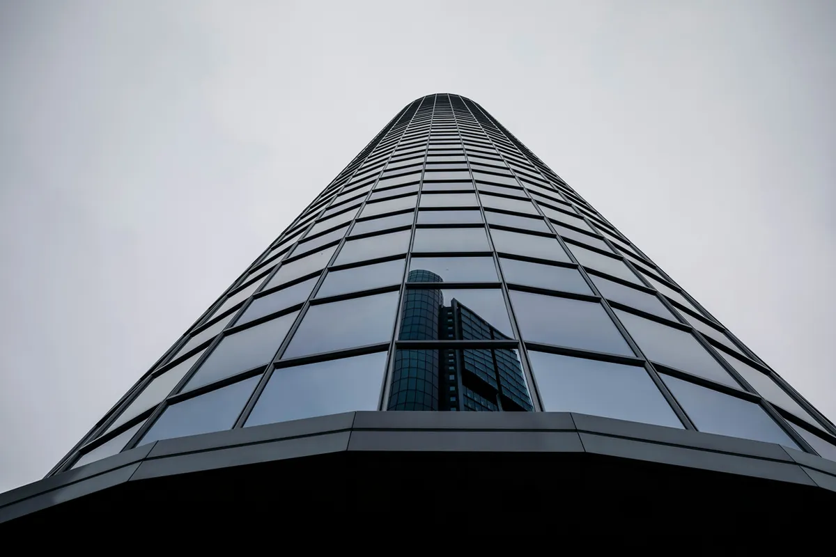 FInancial institutions reflected in a glass window