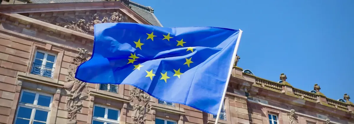 An EU flag flying in Strasbourg, France