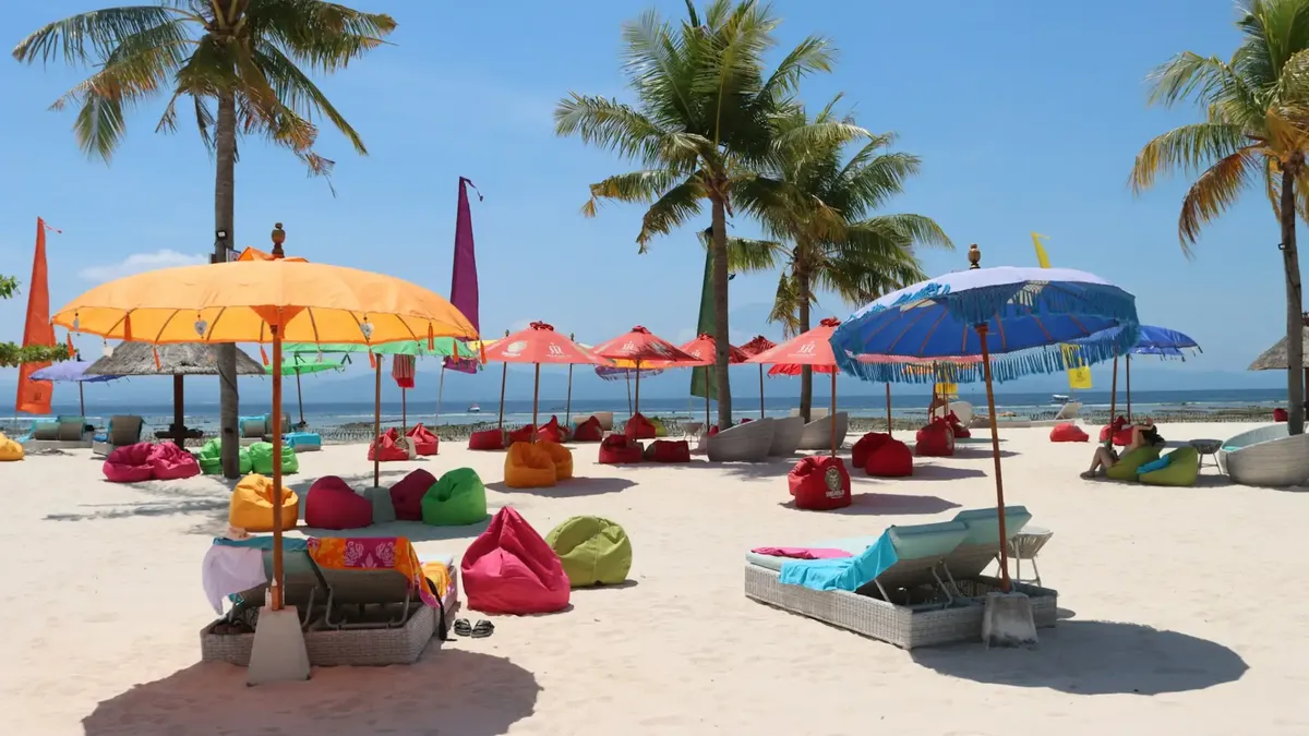 Sun loungers and parasols on a beach during the Easter vacation