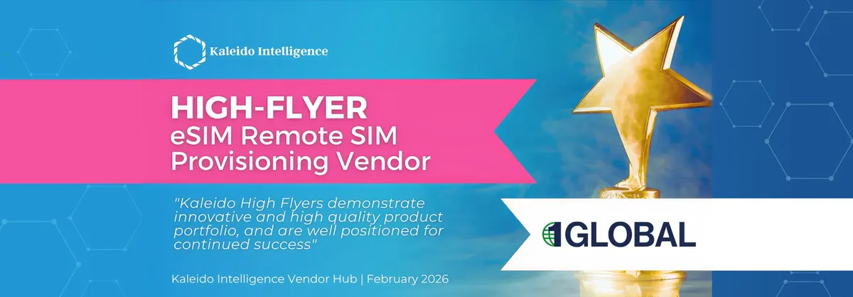 1GLOBAL is eSIM high flyer - graphic showing 1GLOBAL and a star statue announcing accolade