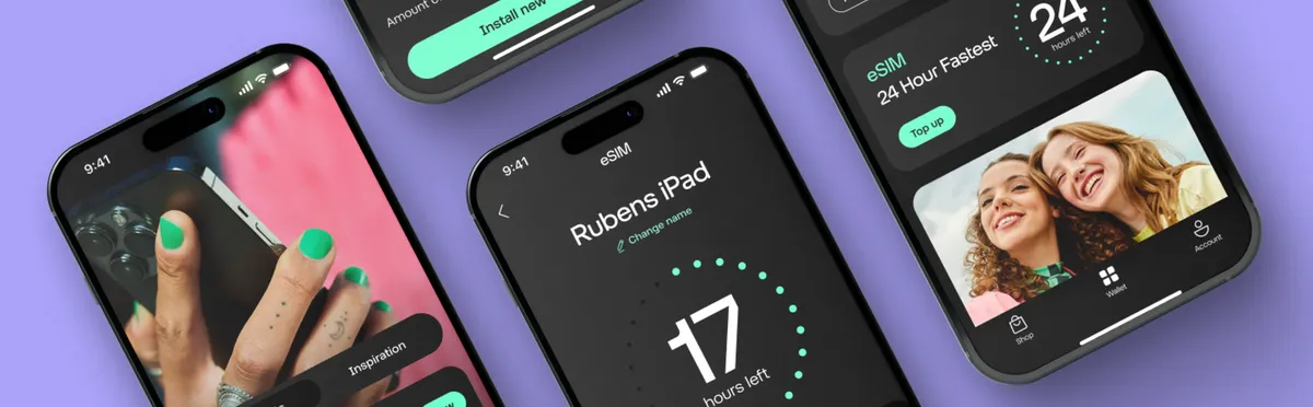 A selection of phones using SimWallet, the new service form Odido and 1GLOBAL