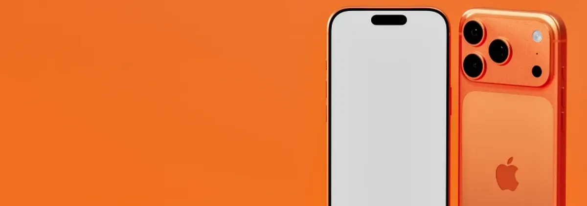 Top 5 eSIM and Connectivity Trends 2026 - Two iPhone 17s against an orange backdrop